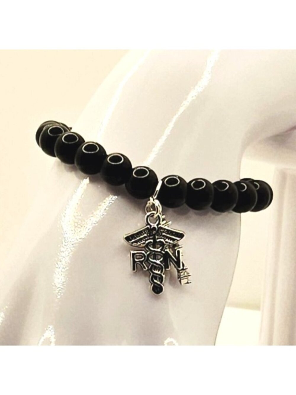 RN Nurse Bracelet, Black Nurse Charm Bracelet, Registered Nurse Gift, CNA